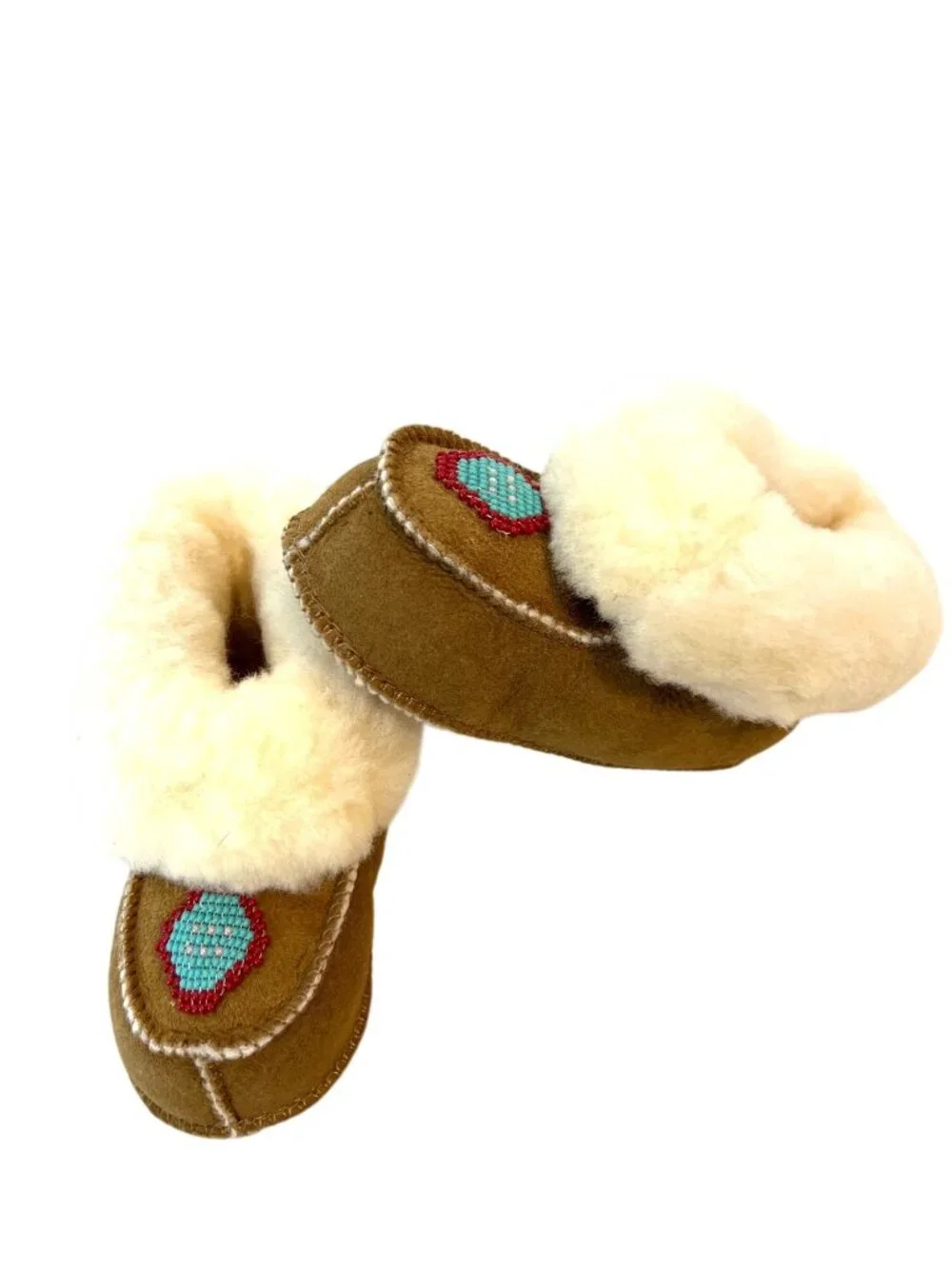 Lambskin specialties Native American Baby Childs Beaded Leather Moccasins Size 4